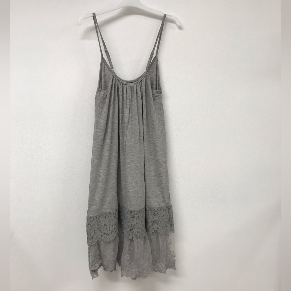 Women Grey Sundress With Lace Summer Causal Beach Party Dress tank top blouse - Picture 2 of 4